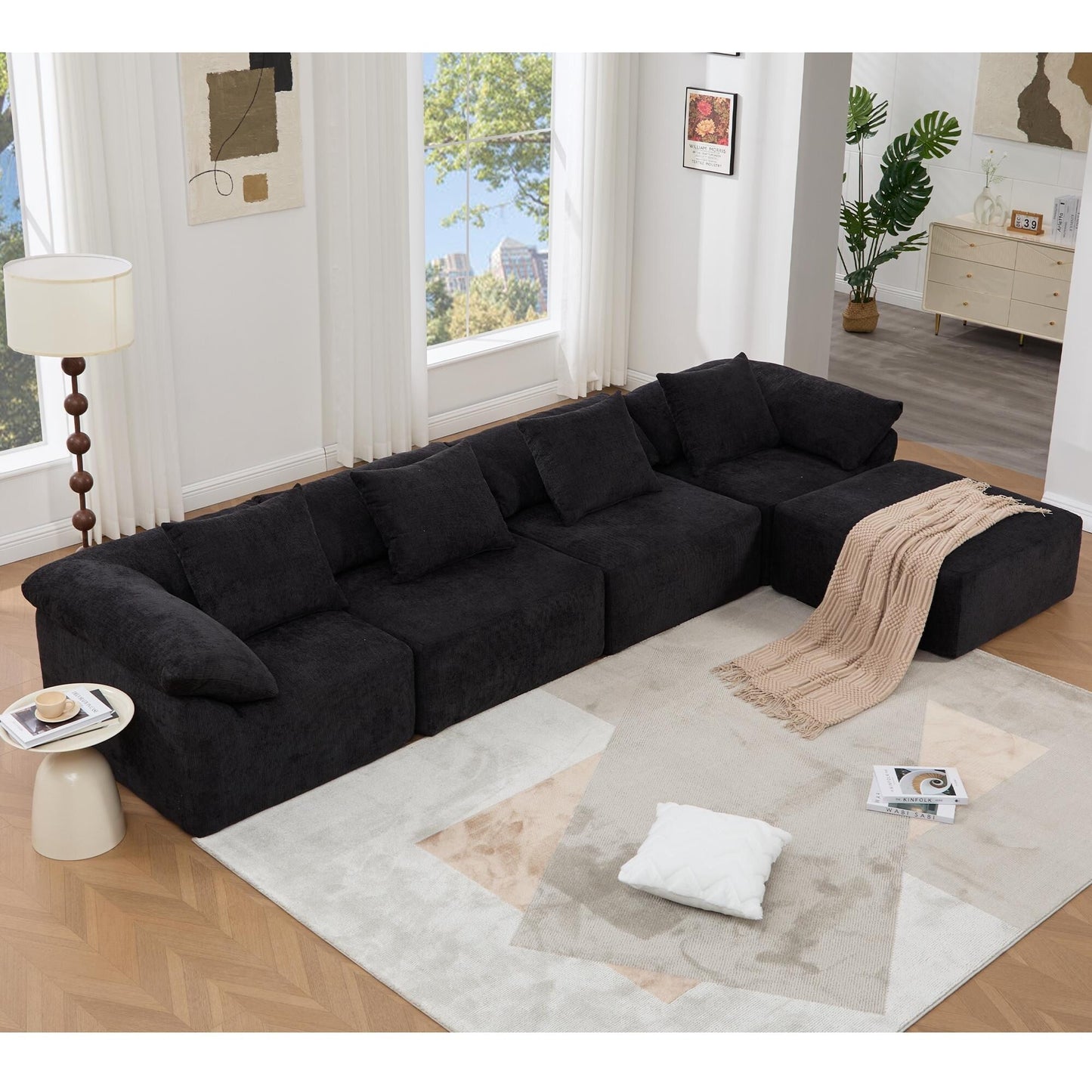 Canapé-lit convertible modulaire 5 pièces avec pouf et oreillers pour le salon