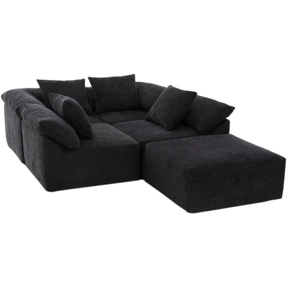 Canapé-lit convertible modulaire 5 pièces avec pouf et oreillers pour le salon