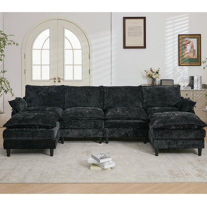 Canapé modulable en U 6 places avec pouf amovible et coussins d'accoudoirs pour salon ou appartement