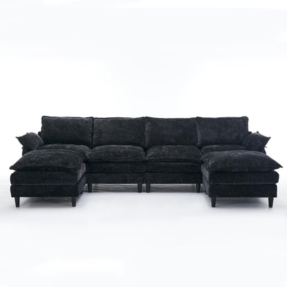 Canapé modulable en U 6 places avec pouf amovible et coussins d'accoudoirs pour salon ou appartement