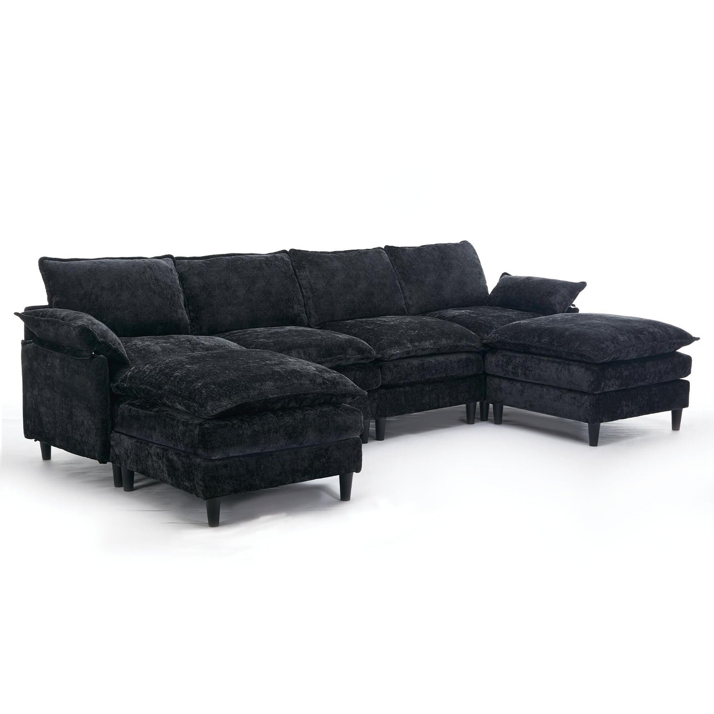 Canapé modulable en U 6 places avec pouf amovible et coussins d'accoudoirs pour salon ou appartement