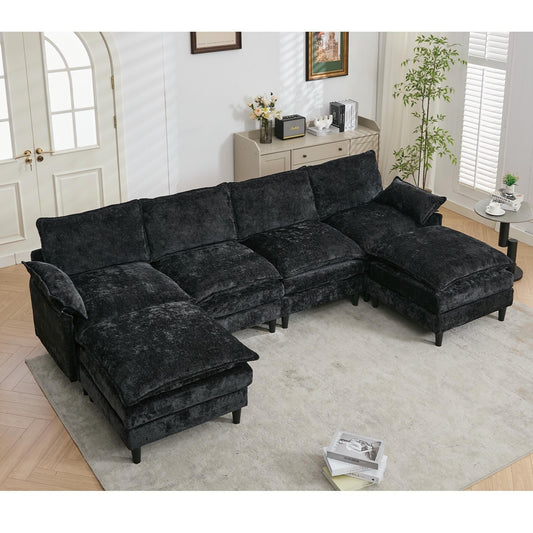 Canapé modulable en U 6 places avec pouf amovible et coussins d'accoudoirs pour salon ou appartement