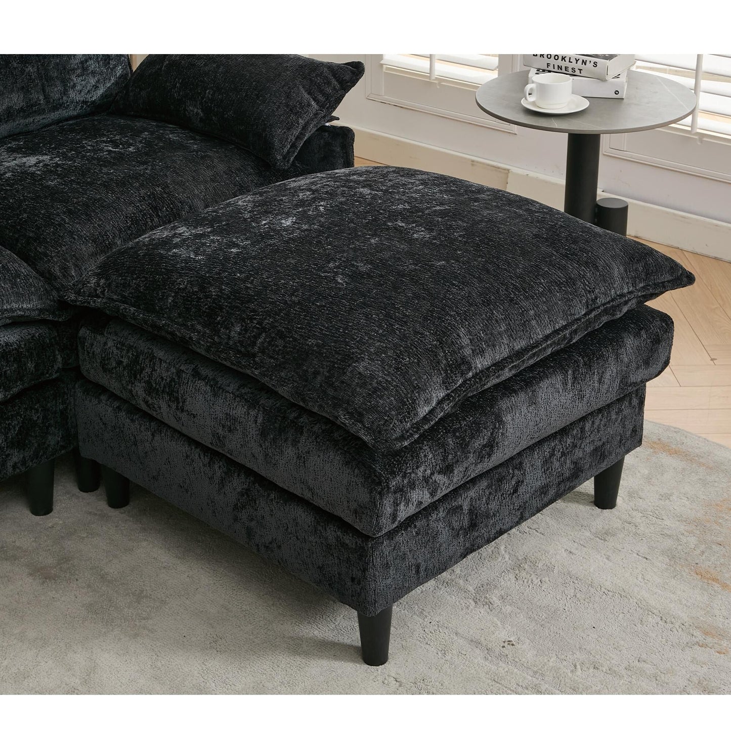 Canapé modulable en U 6 places avec pouf amovible et coussins d'accoudoirs pour salon ou appartement