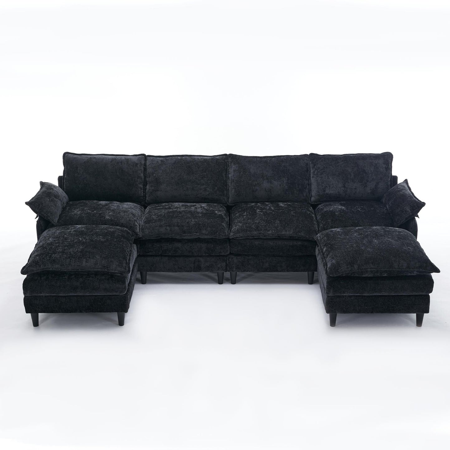 Canapé modulable en U 6 places avec pouf amovible et coussins d'accoudoirs pour salon ou appartement