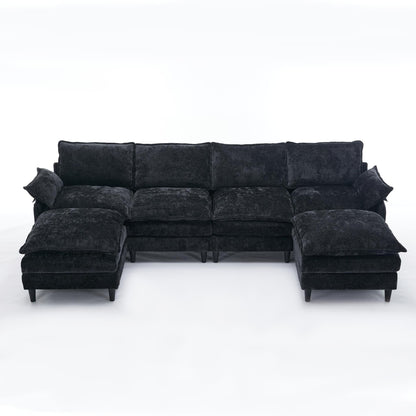 Canapé modulable en U 6 places avec pouf amovible et coussins d'accoudoirs pour salon ou appartement