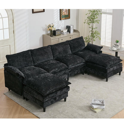 Canapé modulable en U 6 places avec pouf amovible et coussins d'accoudoirs pour salon ou appartement