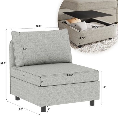 Canapé modulaire en tissu sans accoudoirs, convertible, sectionnel, avec rangement dissimulé, pour le salon