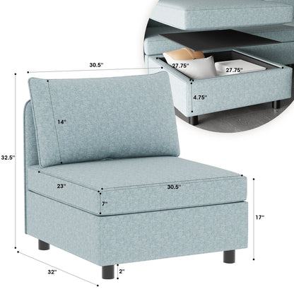 Canapé modulaire en tissu sans accoudoirs, convertible, sectionnel, avec rangement dissimulé, pour le salon