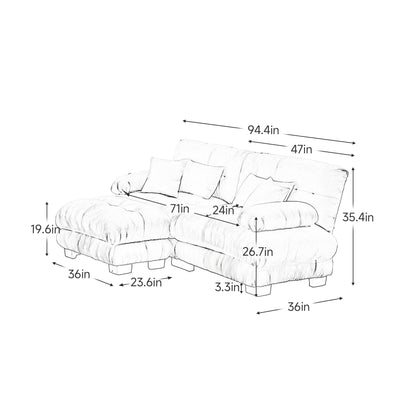 Canapé modulaire 2 places Cloud en chenille avec pouf convertible et coussins lombaires pour le salon