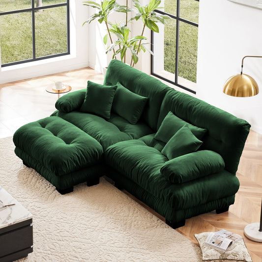 Canapé modulaire 2 places Cloud en chenille avec pouf convertible et coussins lombaires pour le salon