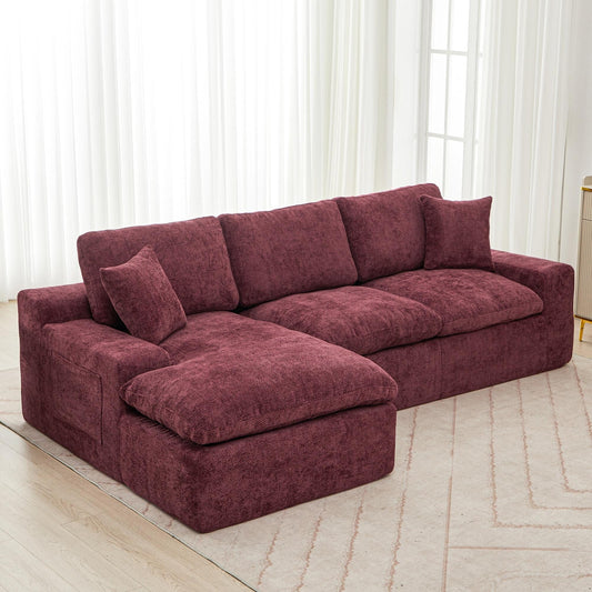 Canapé modulaire Cloud en chenille avec coussins double épaisseur, rangement latéral et oreillers assortis pour le salon