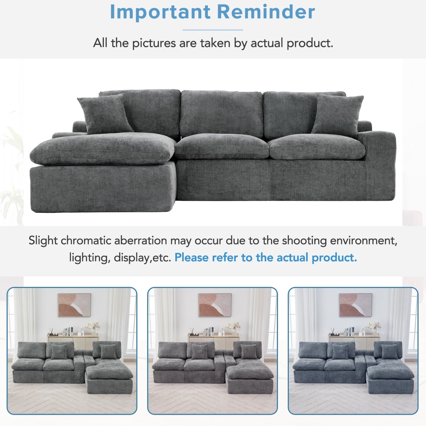 Canapé modulaire Cloud en chenille avec coussins double épaisseur, rangement latéral et oreillers assortis pour le salon