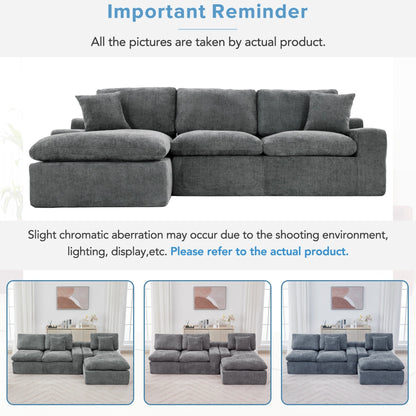 Canapé modulaire Cloud en chenille avec coussins double épaisseur, rangement latéral et oreillers assortis pour le salon