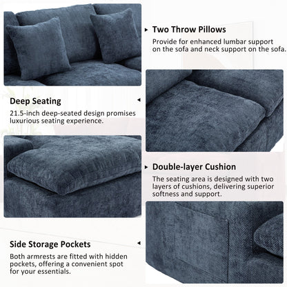 Canapé modulaire Cloud en chenille avec coussins double épaisseur, rangement latéral et oreillers assortis pour le salon