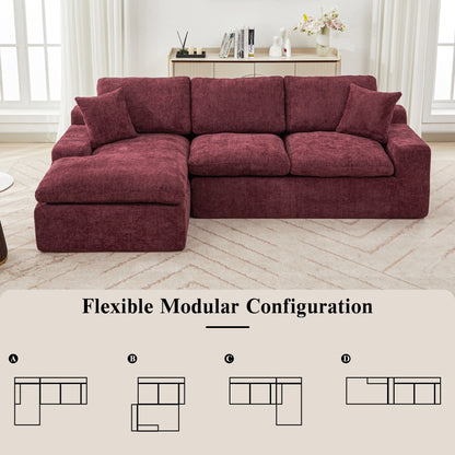 Canapé modulaire Cloud en chenille avec coussins double épaisseur, rangement latéral et oreillers assortis pour le salon