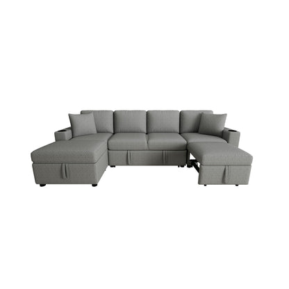 Canapé-lit gigogne modulaire en chenille avec pouf de rangement amovible et ports USB pour le salon