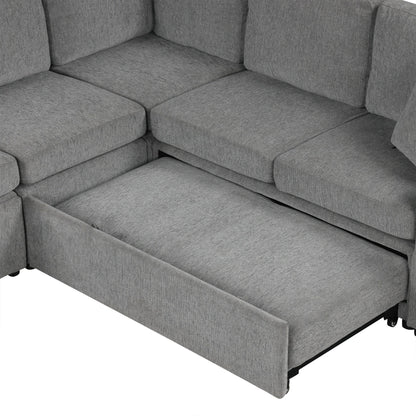 Canapé-lit gigogne modulaire en chenille avec pouf de rangement amovible et ports USB pour le salon