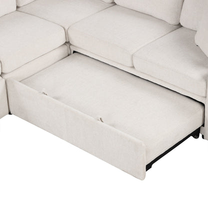 Canapé-lit gigogne modulaire en chenille avec pouf de rangement amovible et ports USB pour le salon