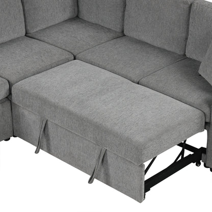 Canapé-lit gigogne modulaire en chenille avec pouf de rangement amovible et ports USB pour le salon