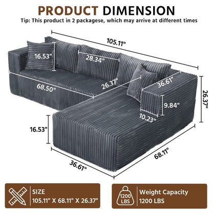Canapé modulaire en peluche, entièrement en mousse sans ressorts, gain de place pour le salon
