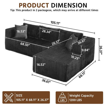 Canapé modulaire en peluche, entièrement en mousse sans ressorts, gain de place pour le salon