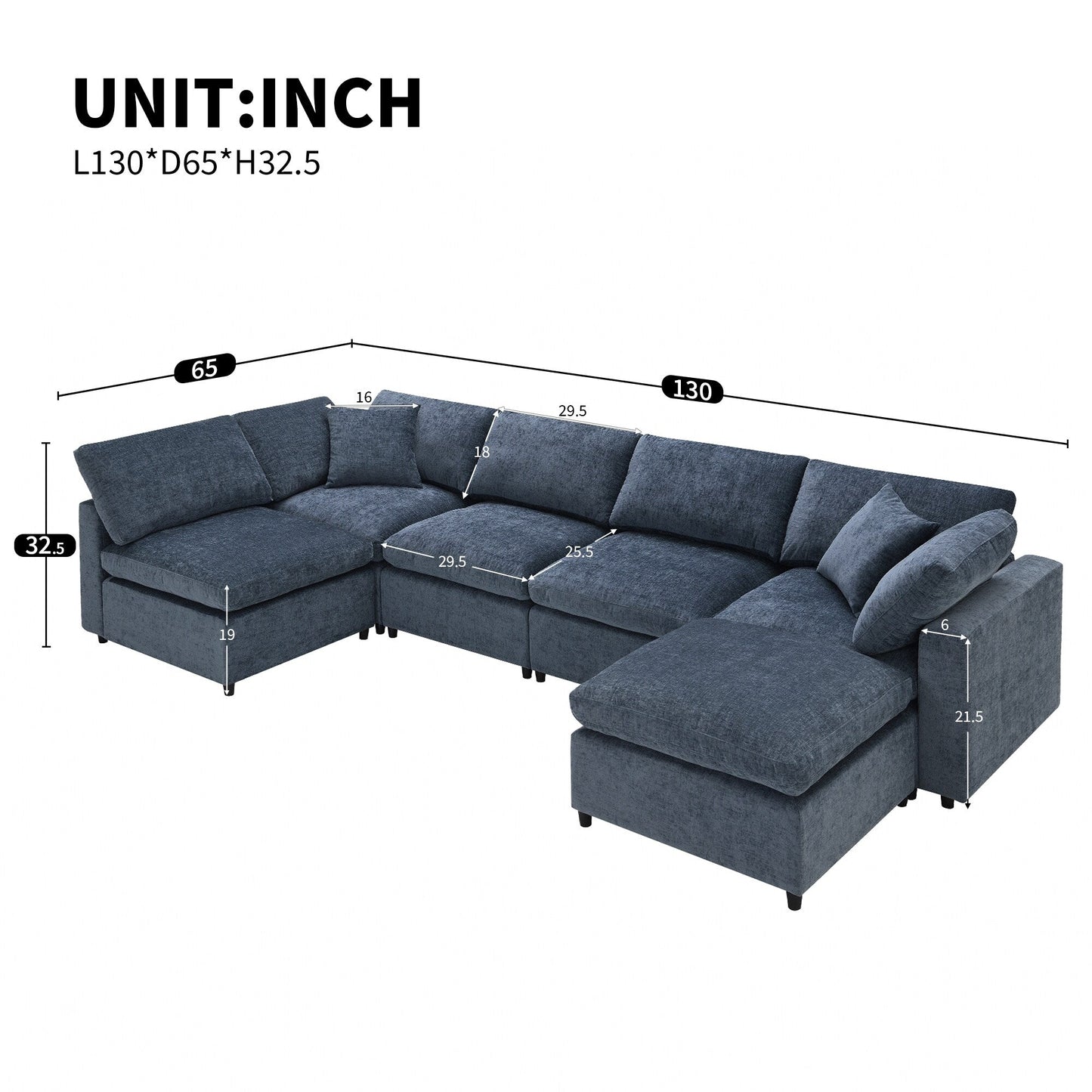 Canapé-lit modulaire Cloud, ensemble de canapés sectionnels en chenille avec pouf, combinaison libre, canapé-lit convertible en U