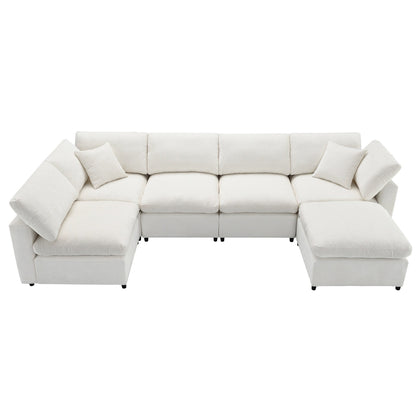 Canapé-lit modulaire Cloud, ensemble de canapés sectionnels en chenille avec pouf, combinaison libre, canapé-lit convertible en U