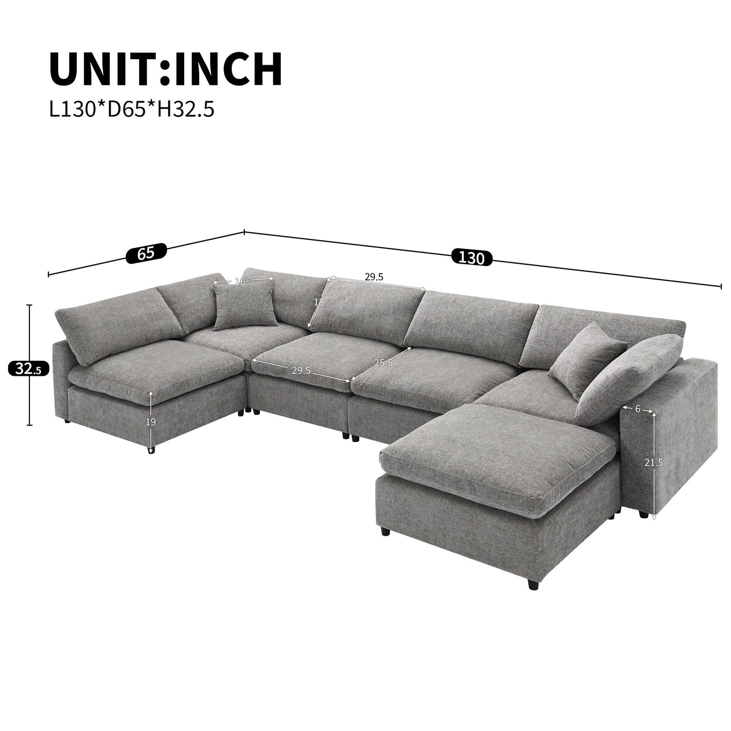 Canapé-lit modulaire Cloud, ensemble de canapés sectionnels en chenille avec pouf, combinaison libre, canapé-lit convertible en U