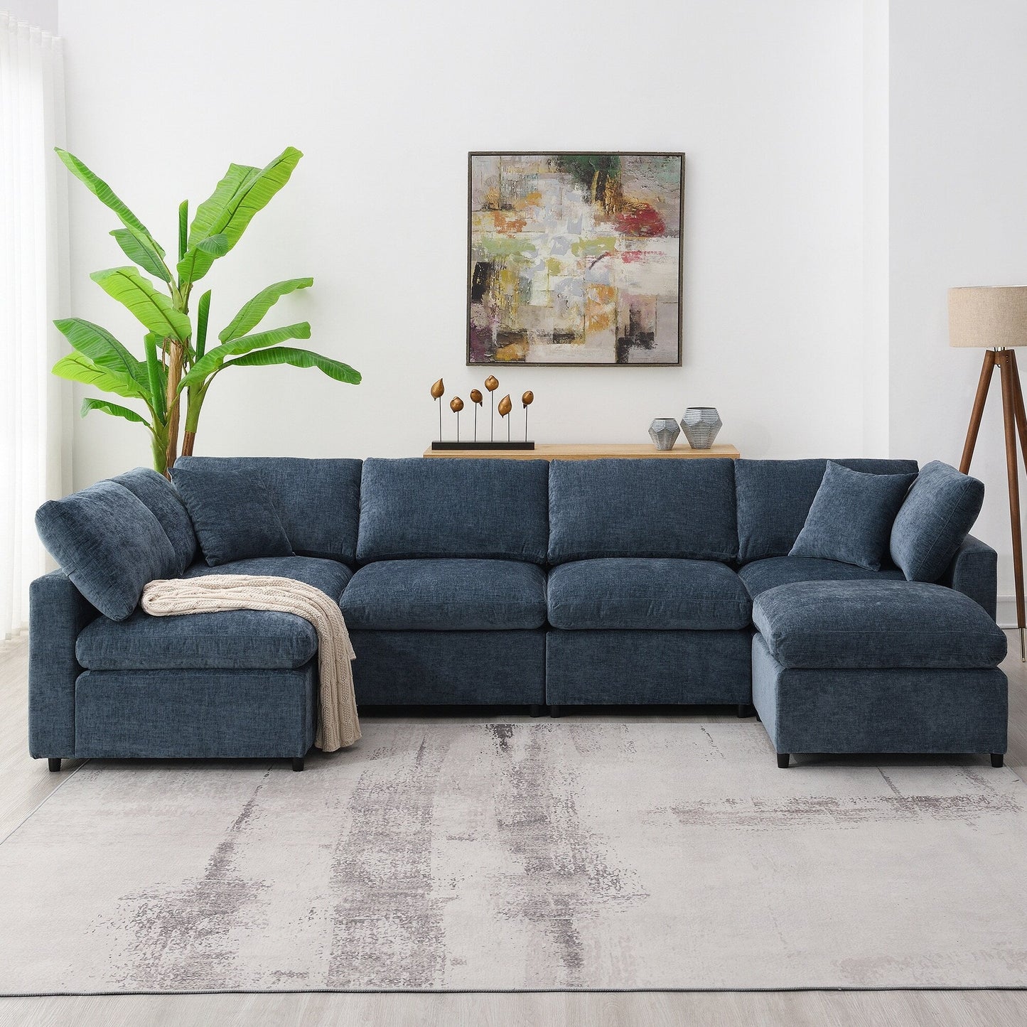 Canapé-lit modulaire Cloud, ensemble de canapés sectionnels en chenille avec pouf, combinaison libre, canapé-lit convertible en U