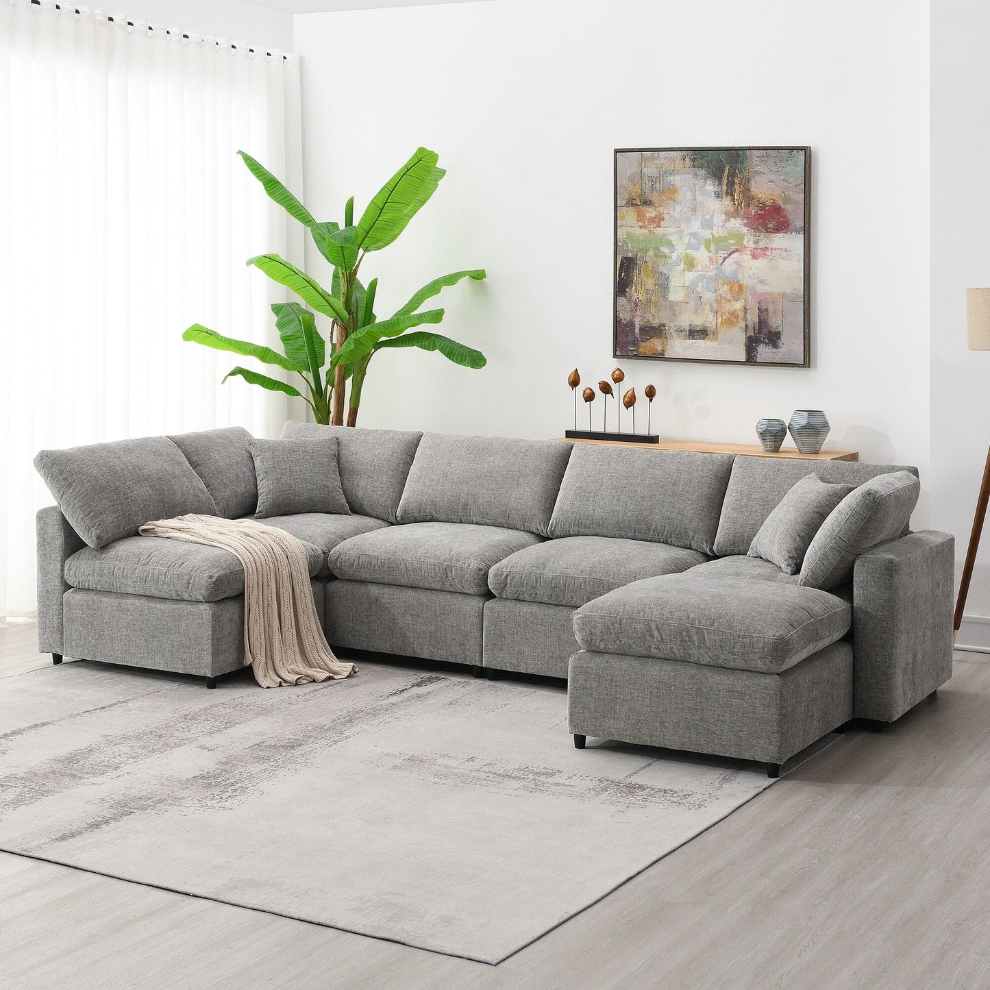 Canapé-lit modulaire Cloud, ensemble de canapés sectionnels en chenille avec pouf, combinaison libre, canapé-lit convertible en U