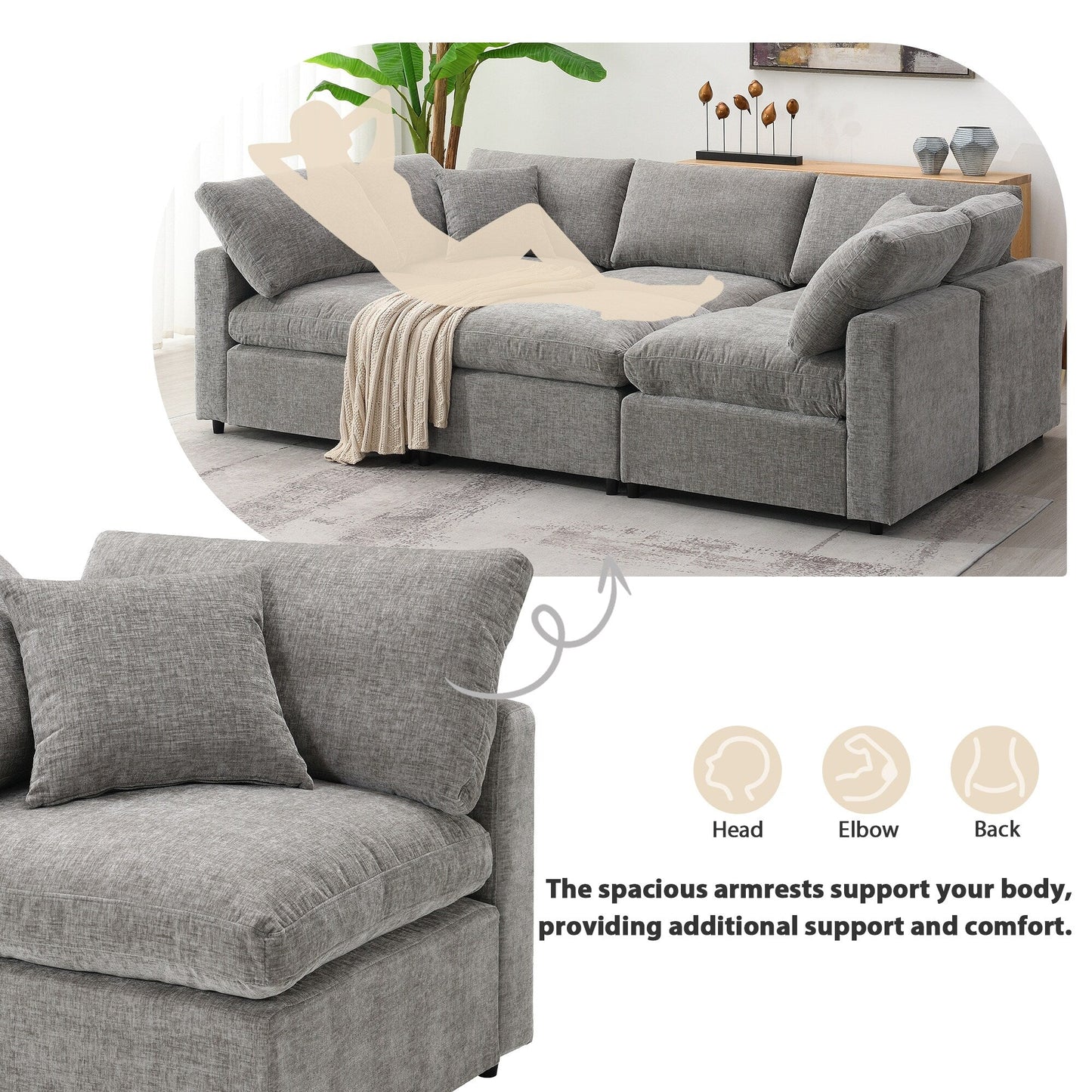 Canapé-lit modulaire Cloud, ensemble de canapés sectionnels en chenille avec pouf, combinaison libre, canapé-lit convertible en U