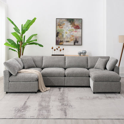 Canapé-lit modulaire Cloud, ensemble de canapés sectionnels en chenille avec pouf, combinaison libre, canapé-lit convertible en U