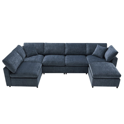 Canapé-lit modulaire Cloud, ensemble de canapés sectionnels en chenille avec pouf, combinaison libre, canapé-lit convertible en U