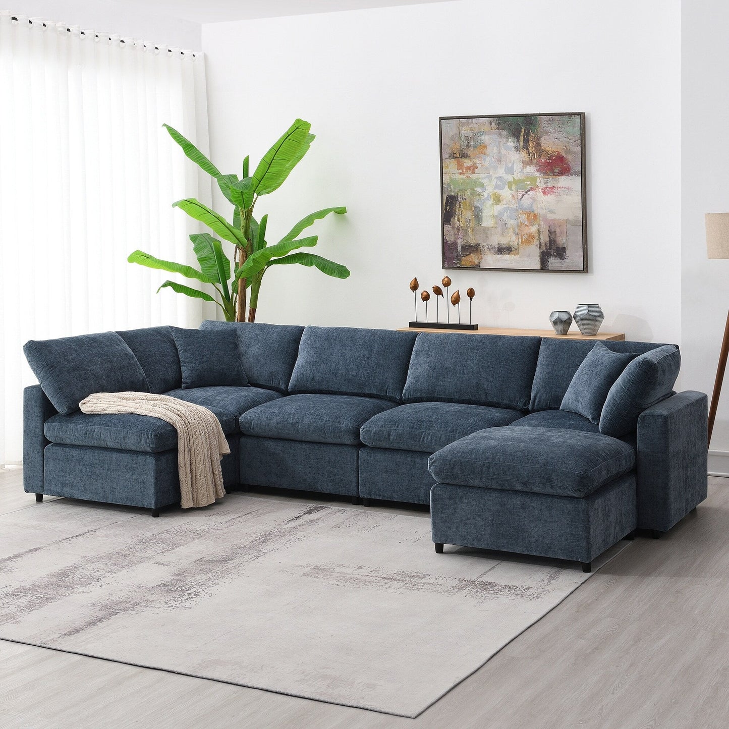 Canapé-lit modulaire Cloud, ensemble de canapés sectionnels en chenille avec pouf, combinaison libre, canapé-lit convertible en U