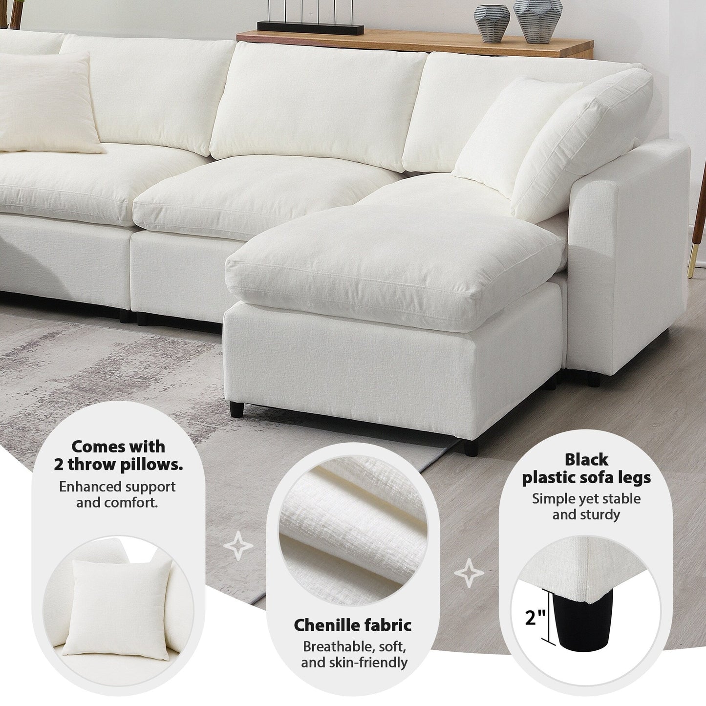Canapé-lit modulaire Cloud, ensemble de canapés sectionnels en chenille avec pouf, combinaison libre, canapé-lit convertible en U