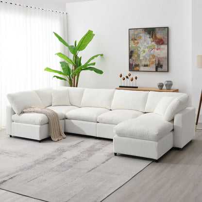Canapé-lit modulaire Cloud, ensemble de canapés sectionnels en chenille avec pouf, combinaison libre, canapé-lit convertible en U