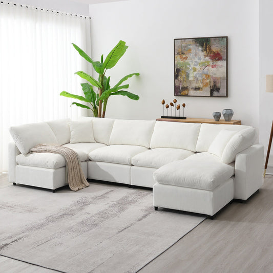 Canapé-lit modulaire Cloud, ensemble de canapés sectionnels en chenille avec pouf, combinaison libre, canapé-lit convertible en U