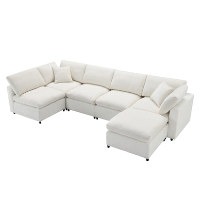 Canapé-lit modulaire Cloud, ensemble de canapés sectionnels en chenille avec pouf, combinaison libre, canapé-lit convertible en U