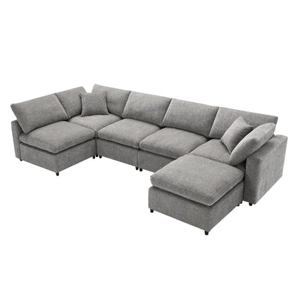 Canapé-lit modulaire Cloud, ensemble de canapés sectionnels en chenille avec pouf, combinaison libre, canapé-lit convertible en U