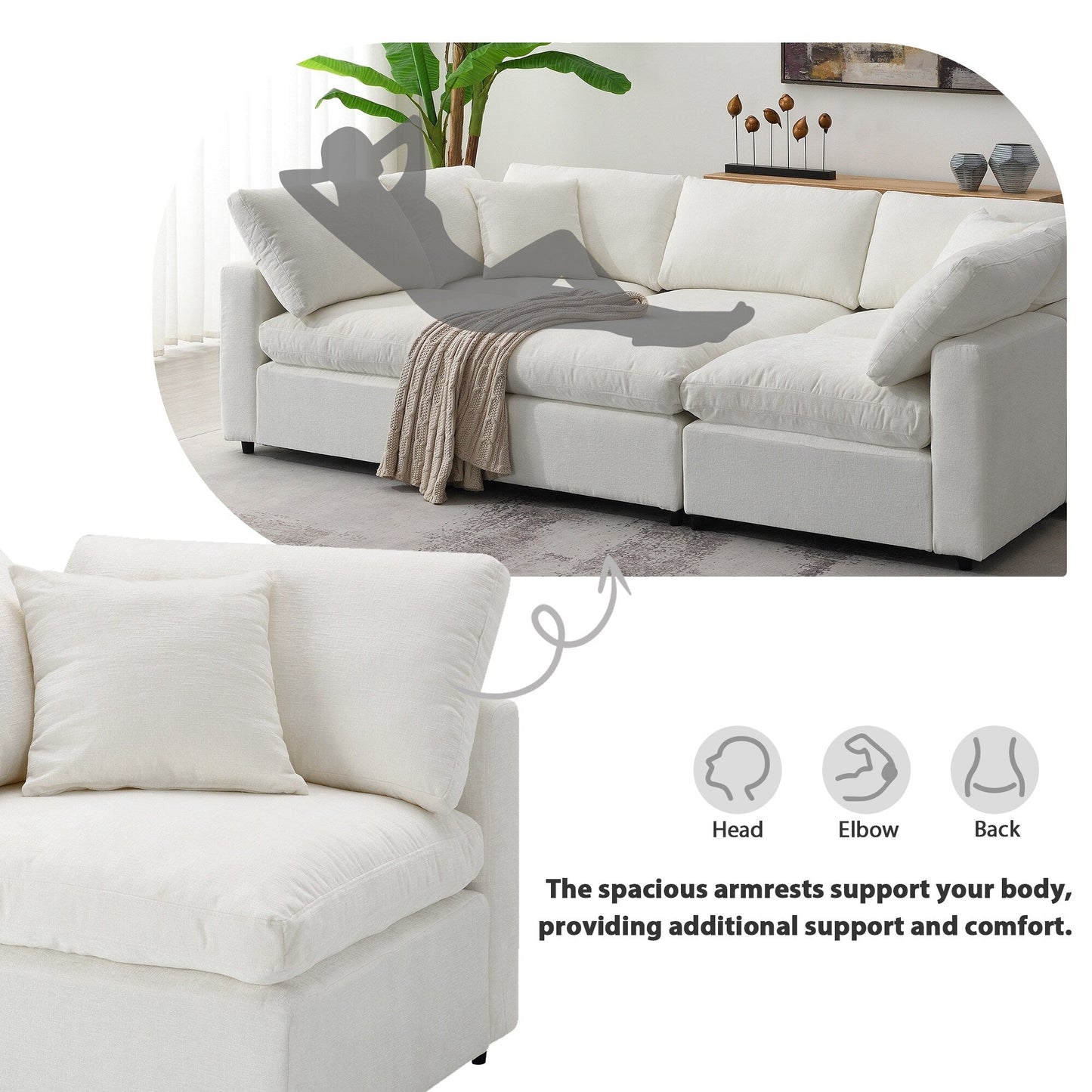 Canapé-lit modulaire Cloud, ensemble de canapés sectionnels en chenille avec pouf, combinaison libre, canapé-lit convertible en U