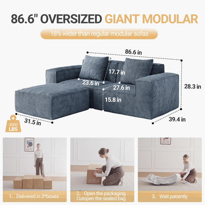 Canapé convertible modulable 2 places en velours côtelé gris
