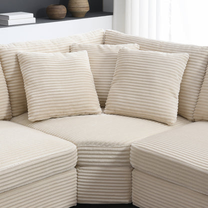 Canapé modulable en velours côtelé en forme de L avec rangement pour accoudoirs, ports USB et porte-gobelets pour salon d'appartement