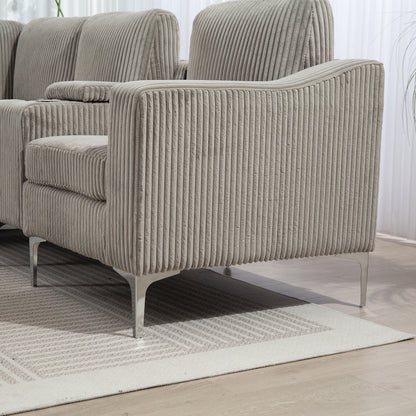 Canapé modulable en velours côtelé, convertible 6 places, avec ports USB, poufs de rangement et porte-gobelet pour le salon
