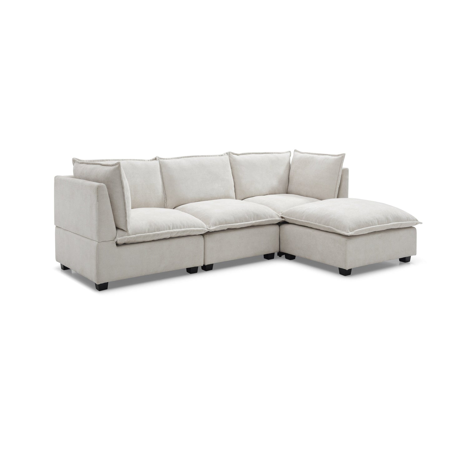 Canapé modulable en L en lin avec pouf réversible, coussins en duvet de canard moelleux, idéal pour le salon ou le bureau