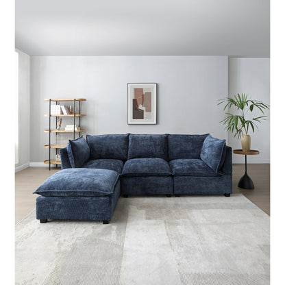 Canapé modulable en L en lin avec pouf réversible, coussins en duvet de canard moelleux, idéal pour le salon ou le bureau