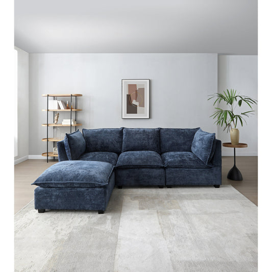 Canapé modulable en L en lin avec pouf réversible, coussins en duvet de canard moelleux, idéal pour le salon ou le bureau