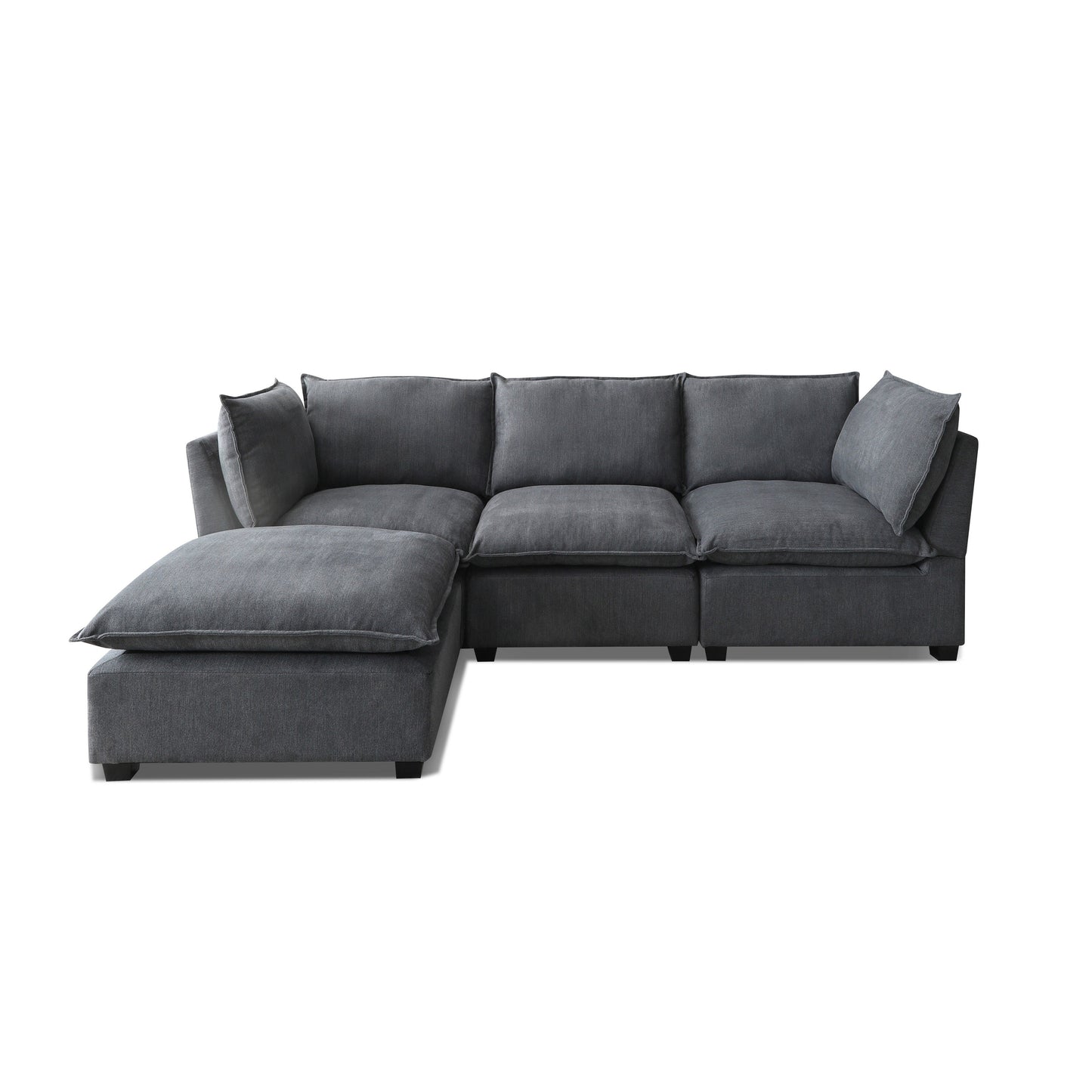 Canapé modulable en L en lin avec pouf réversible, coussins en duvet de canard moelleux, idéal pour le salon ou le bureau
