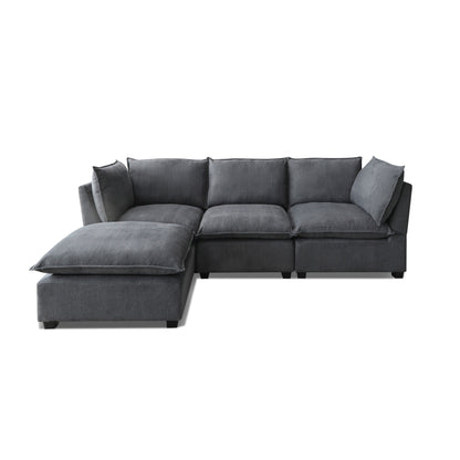 Canapé modulable en L en lin avec pouf réversible, coussins en duvet de canard moelleux, idéal pour le salon ou le bureau