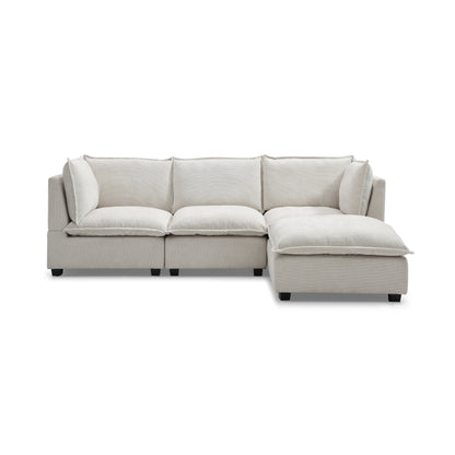 Canapé modulable en L en lin avec pouf réversible, coussins en duvet de canard moelleux, idéal pour le salon ou le bureau