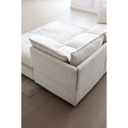 Canapé modulable en L en lin avec pouf réversible, coussins en duvet de canard moelleux, idéal pour le salon ou le bureau